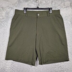 Under Armour Mens 38 HeatGear Olive Green Pinstripe Golf Shorts